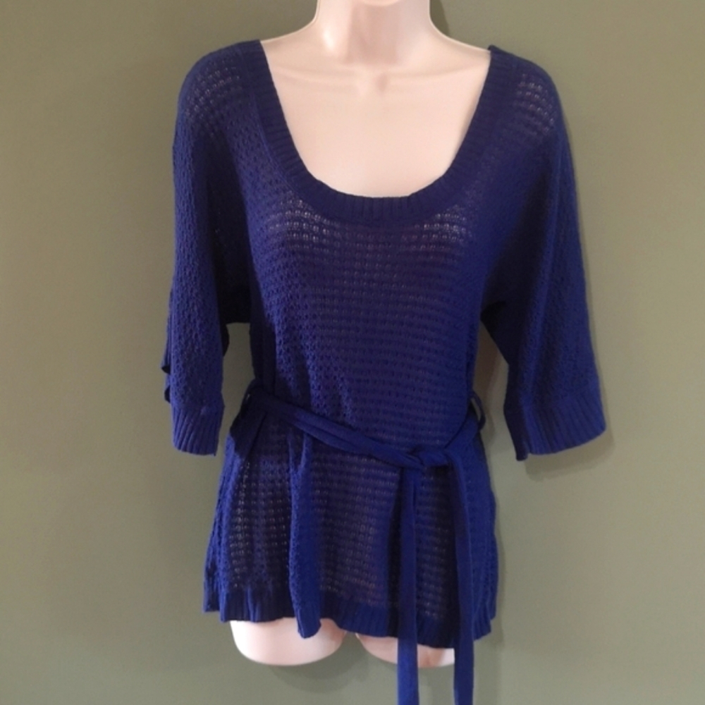 Low Scoop Neck Deep Purple Mesh Tie Sweater Size M Smart Set